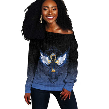 Personalised Egyptian Ankh Off Shoulder Sweater Egypt Hieroglyphs Pattern LT15