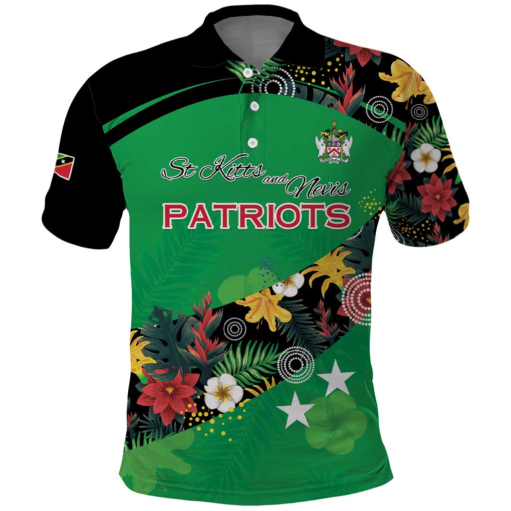 Custom St Kitts and Nevis Cricket Polo Shirt Tropical Flowers Jersey LT15