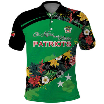 Custom St Kitts and Nevis Cricket Polo Shirt Tropical Flowers Jersey LT15