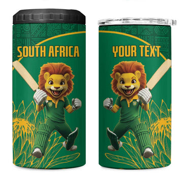 Custom South Africa 4 in 1 Can Cooler Tumbler Lion Mascot Proteas Cricket LT15