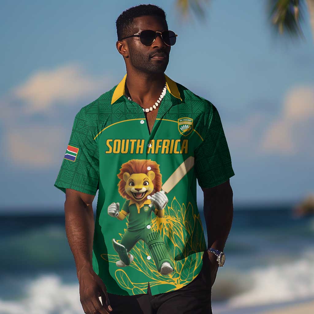 Custom South Africa Hawaiian Shirt Lion Mascot Proteas Cricket LT15