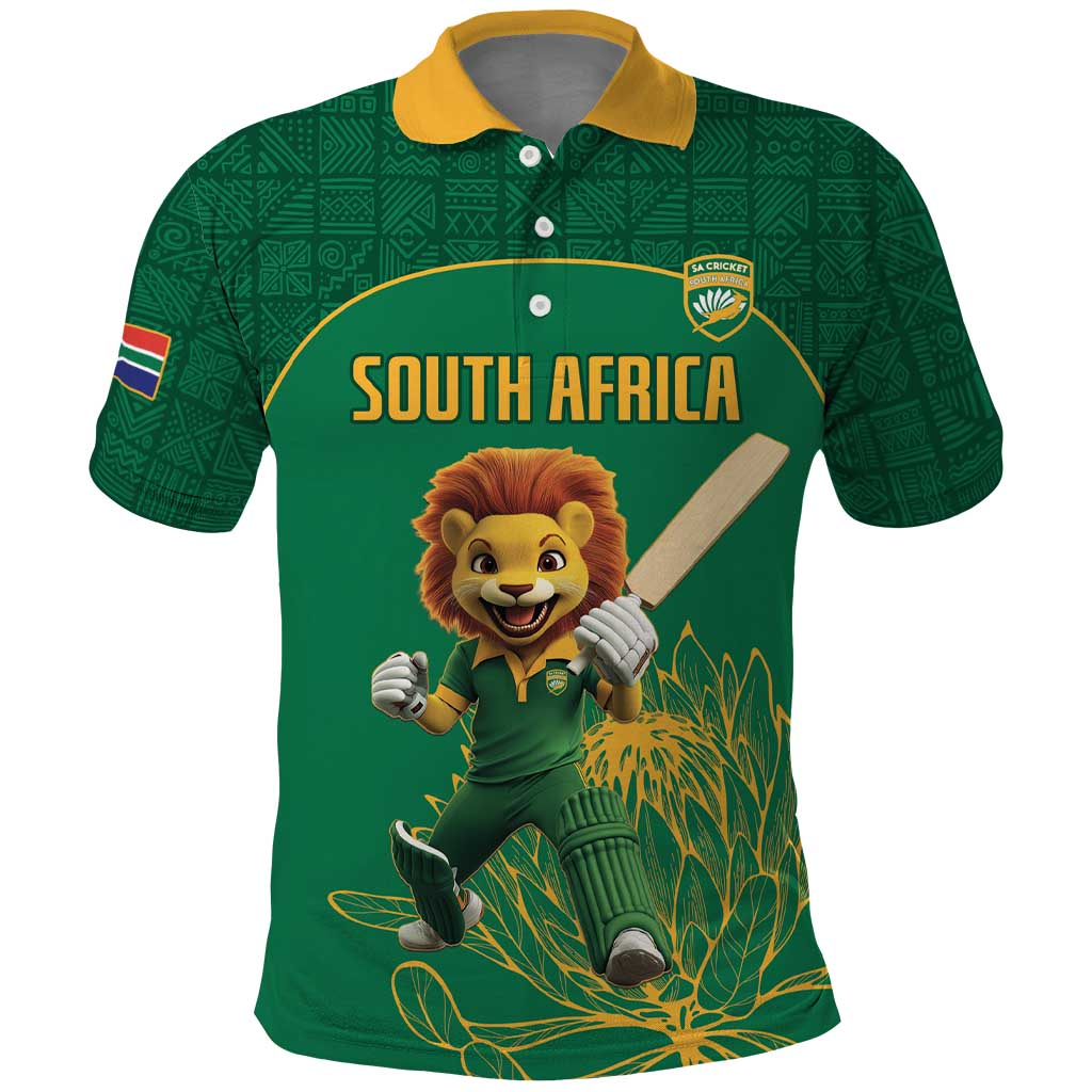 Custom South Africa Cricket Polo Shirt Lion Mascot With Protea LT15