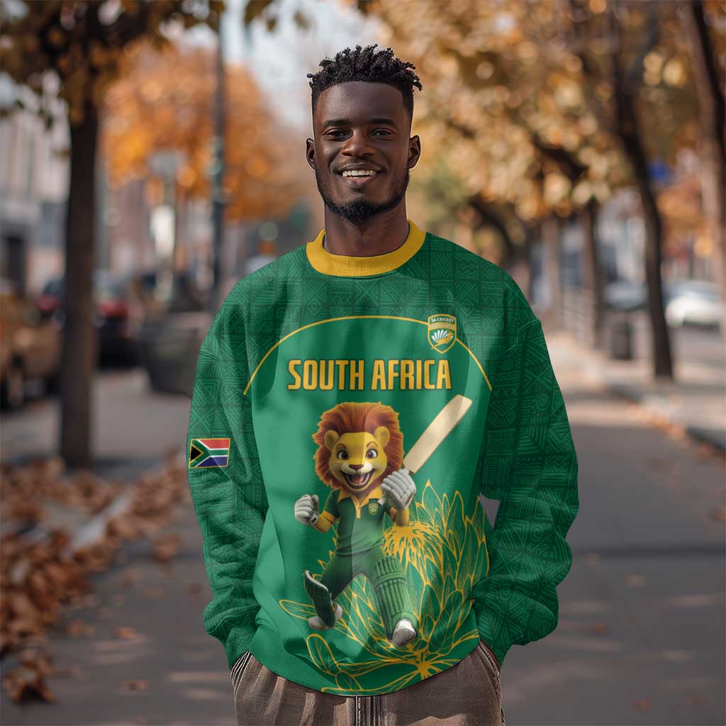 Custom South Africa Sweatshirt Lion Mascot Proteas Cricket LT15