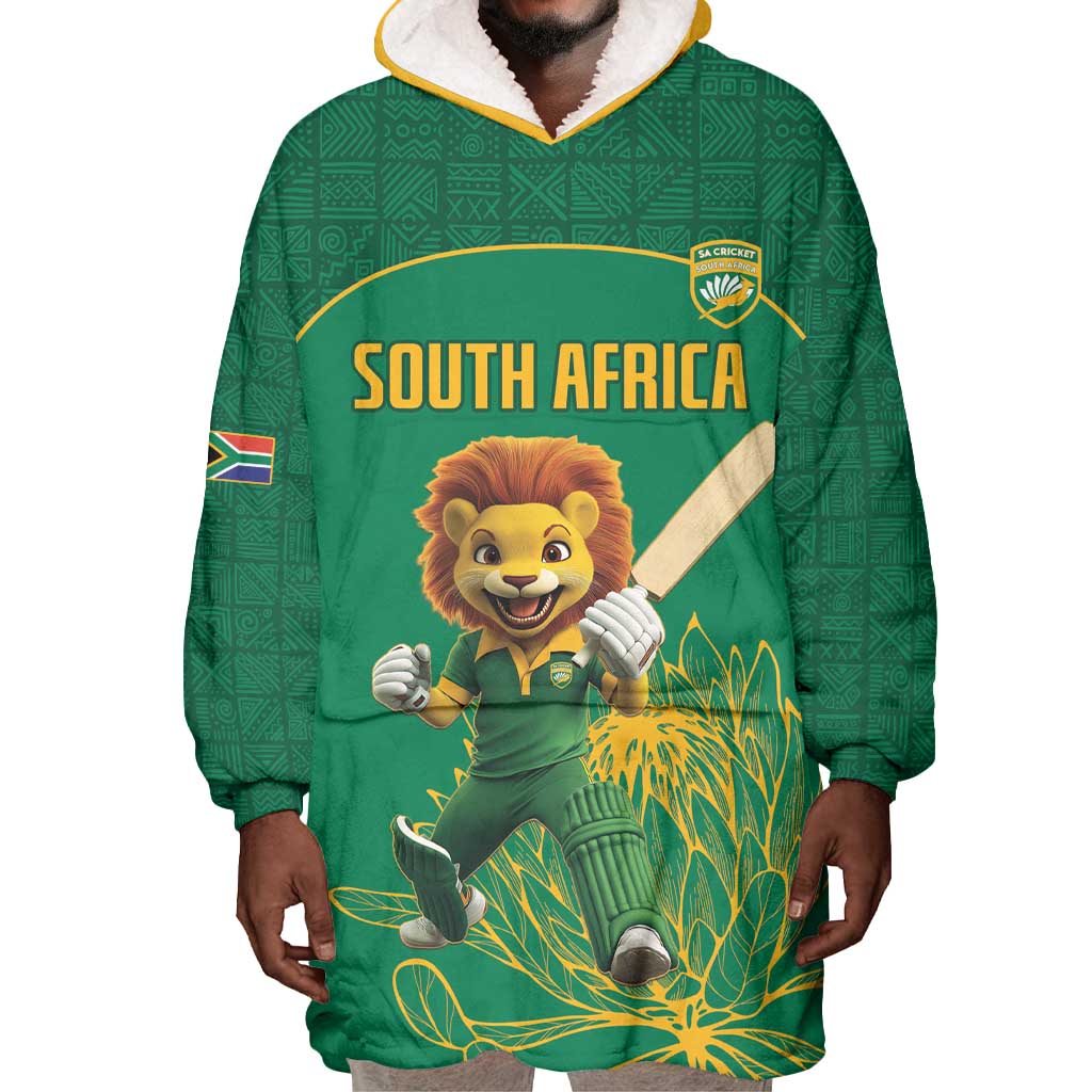 Custom South Africa Wearable Blanket Hoodie Lion Mascot Proteas Cricket LT15
