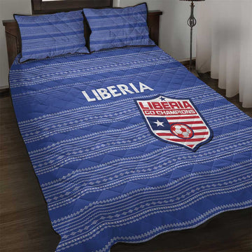 Liberia Football Quilt Bed Set African Tribal Pattern - Blue Jersey LT15