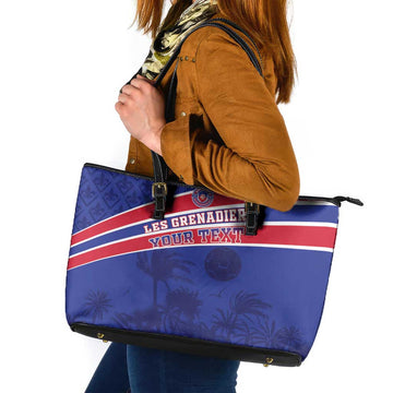 Custom Haiti Football Leather Tote Bag Les Grenadiers - Royal Palm LT15