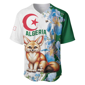 Afro Algeria Baseball Jersey Fennec Fox With Blue Isris Flower LT15