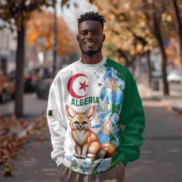 Afro Algeria Sweatshirt Fennec Fox With Blue Isris Flower LT15