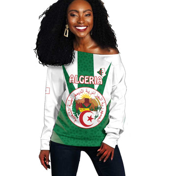 Personalised Afro Algeria Off Shoulder Sweater Coat Of Arms With Islamic Pattern LT15