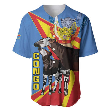 DR Congo Baseball Jersey Okapi Coat Of Arms LT15
