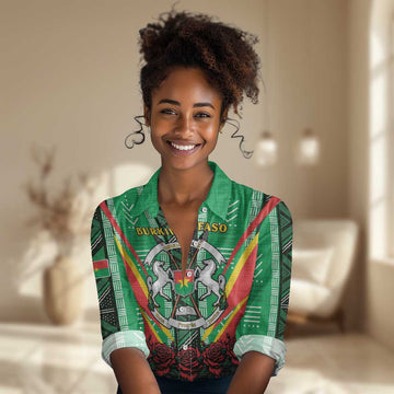 Personalised Afro Burkina Faso Women Casual Shirt Coat Of Arms With Rose LT15