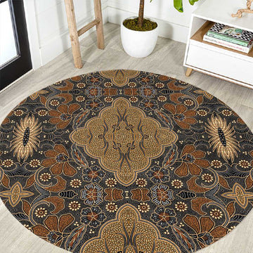 Madiba Nelson Mandela Batik Round Carpet Earthy Brown Indonesia Heritage LT15