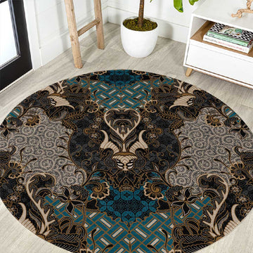 Madiba Nelson Mandela Batik Round Carpet Black Indonesia Heritage LT15