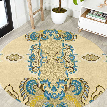 Madiba Nelson Mandela Batik Round Carpet Yellow Blue Indonesia Heritage LT15