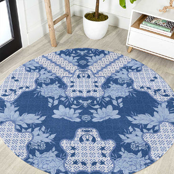 Indonesia Javanese Batik Nelson Mandela Madiba Blue Round Carpet LT15