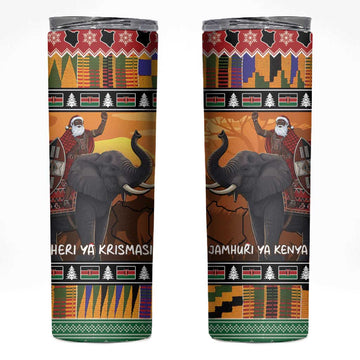 Afro Christmas in Kenya Safari Skinny Tumbler Black Santa Riding Elephant LT15