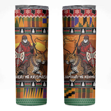 Afro Christmas in Kenya Safari Skinny Tumbler Black Santa Riding Leopards LT15