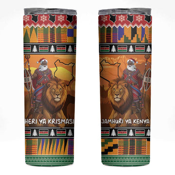 Afro Christmas in Kenya Safari Skinny Tumbler Black Santa Riding Lion LT15