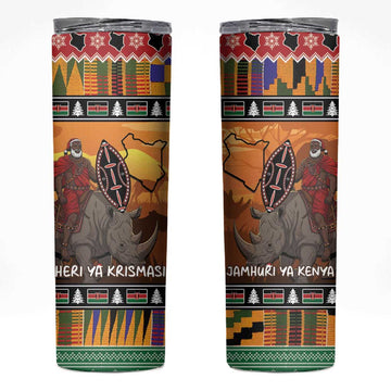 Afro Christmas in Kenya Safari Skinny Tumbler Black Santa Riding Rhinoceros LT15