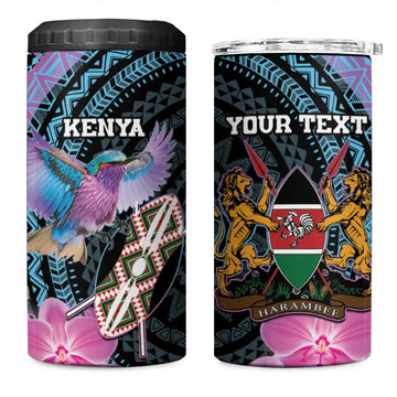Personalised Kenya Lilac Breasted Roller 4 in 1 Can Cooler Tumbler Orchid Flower - African Pattern LT15