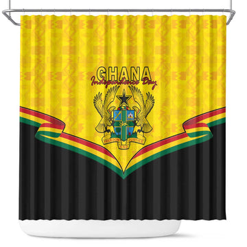 Ghana Independence Day Shower Curtain Coat Of Arms With Kente Pattern LT15