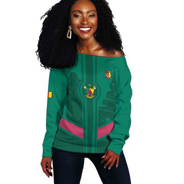 Custom Cameroun Football Off Shoulder Sweater Allez les Lions LT15