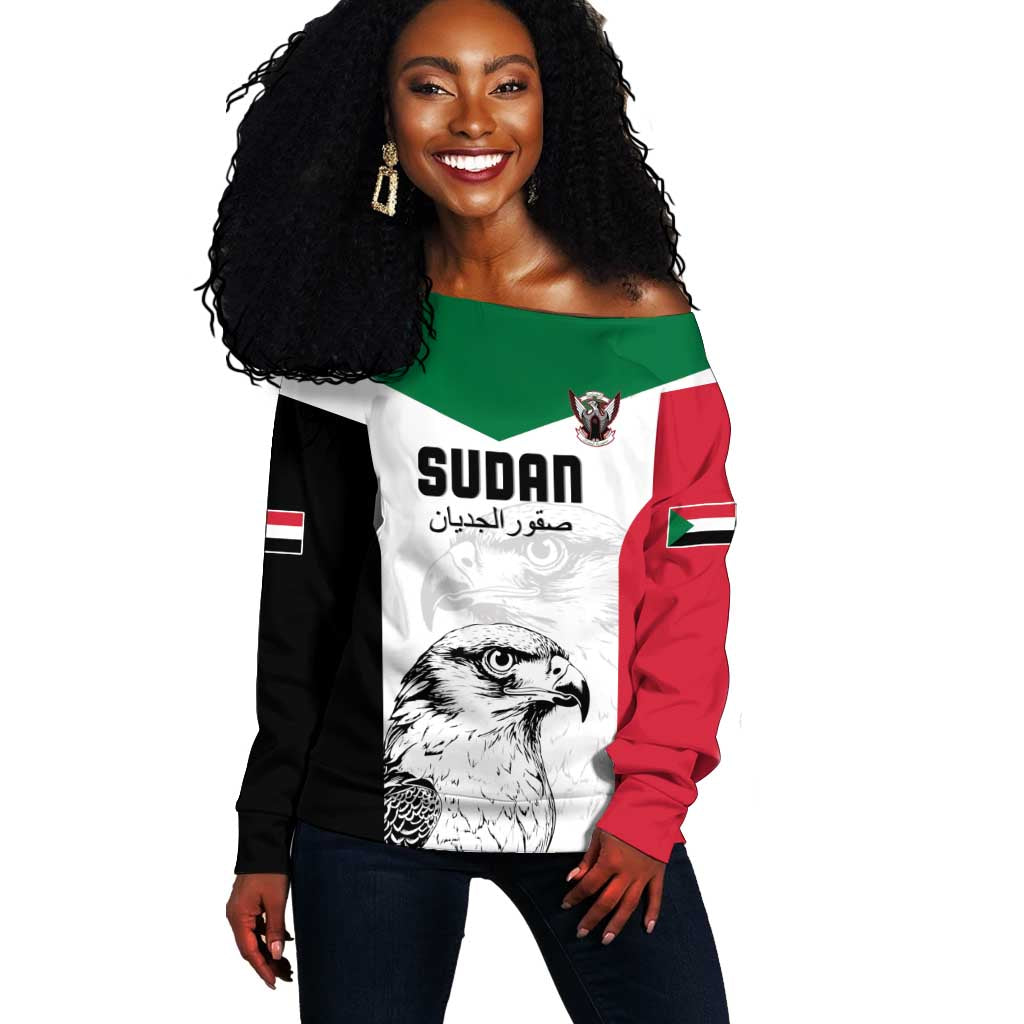 Custom Sudan Football Off Shoulder Sweater Yalla Sudan LT15