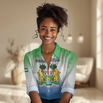 Personalised Sierra Leone Independence Day Women Casual Shirt Coat Of Arms Flag Map LT15