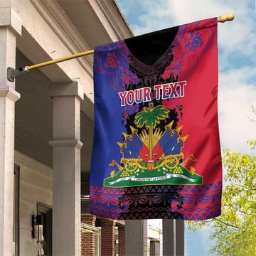Personalised Haitian Heritage Month Garden Flag Coat Of Arms With Dashiki Pattern LT15