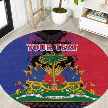 Personalised Haitian Heritage Month Round Carpet Coat Of Arms With Dashiki Pattern LT15