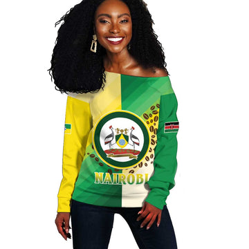 Personalised Nairobi Kenya Off Shoulder Sweater Coat Of Arms With Coffee LT15