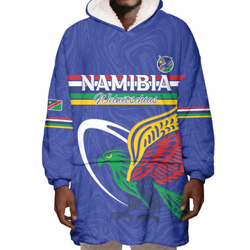 Namibia Rugby Custom Wearable Blanket Hoodie African Fish Eagle - Flag Colors LT15