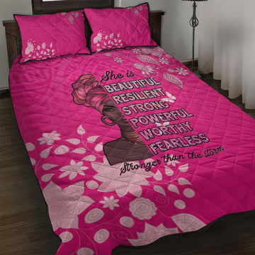 African Women Black Beautiful Brave and Bressed - Pink Color Quilt Bed Set LT15