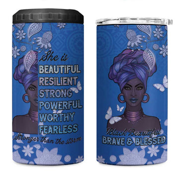 African Women Black Beautiful Brave and Bressed - Blue Color 4 in 1 Can Cooler Tumbler LT15