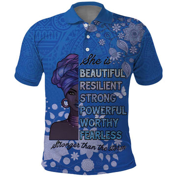 African Women Polo Shirt Black Beautiful Brave and Bressed - Blue Color LT15
