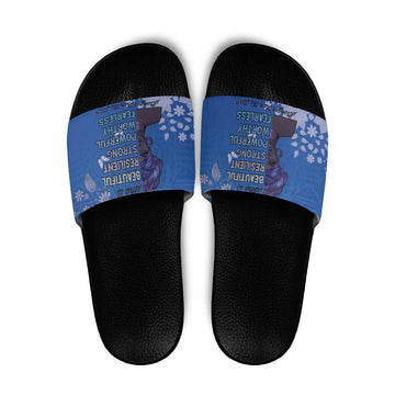 African Women Slide Sandals Black Beautiful Brave and Bressed - Blue Color LT15