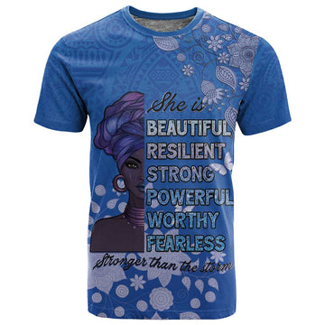 African Women Black Beautiful Brave and Bressed - Blue Color T shirt LT15