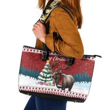 Canada Christmas Leather Tote Bag Merry Christmoose LT15