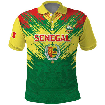 Senegal Rugby Custom Polo Shirt Lion With Coat Of Arms - African Pattern LT15