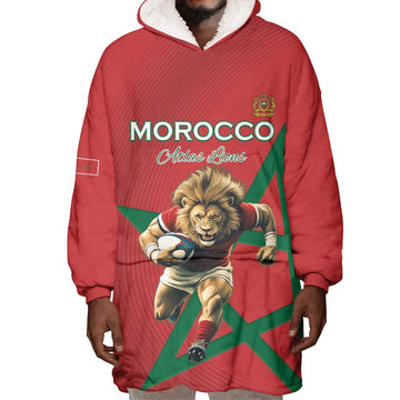 Morocco Rugby Custom Wearable Blanket Hoodie Come On Atlas Lions LT15
