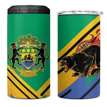 Afro Gabon 4 in 1 Can Cooler Tumbler Black Panther With Coat Of Arms LT15