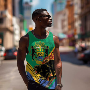 Afro Gabon Men Tank Top Black Panther With Coat Of Arms LT15