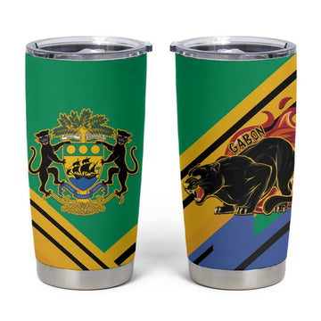Afro Gabon Tumbler Cup Black Panther With Coat Of Arms LT15