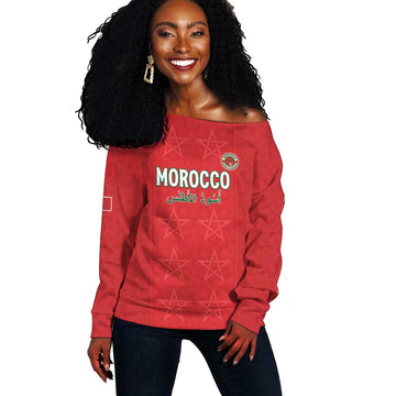 Custom Morocco Football Off Shoulder Sweater Allez les Lions de lAtlas LT15
