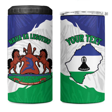 Personalised Afro Lesotho 4 in 1 Can Cooler Tumbler Coat Of Arms With Map - Grunge Style LT15