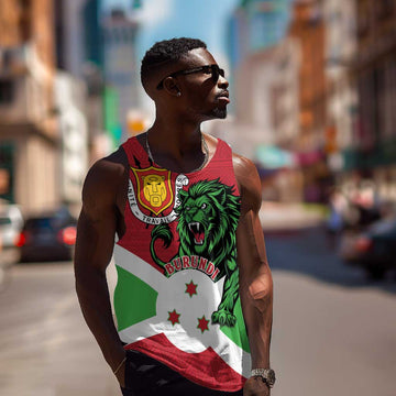 Personalized Jamhuri ya Burundi Men Tank Top Lion With Coat Of Arms - Flag Style LT15