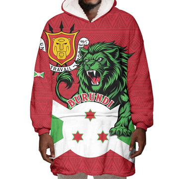 Personalized Jamhuri ya Burundi Wearable Blanket Hoodie Lion With Coat Of Arms - Flag Style LT15