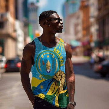 Personalized Happy Rwanda Independence Day Men Tank Top Coat Of Arms With Map LT15