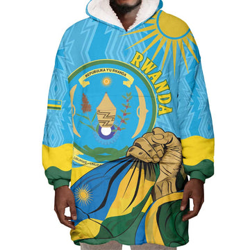 Personalized Happy Rwanda Independence Day Wearable Blanket Hoodie Coat Of Arms With Map LT15