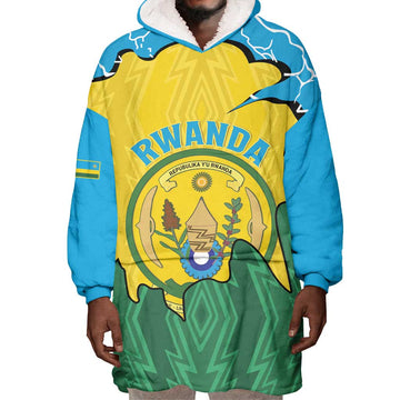 Personalized Jamhuri ya Rwanda Wearable Blanket Hoodie Coat Of Arms Imigongo Pattern LT15